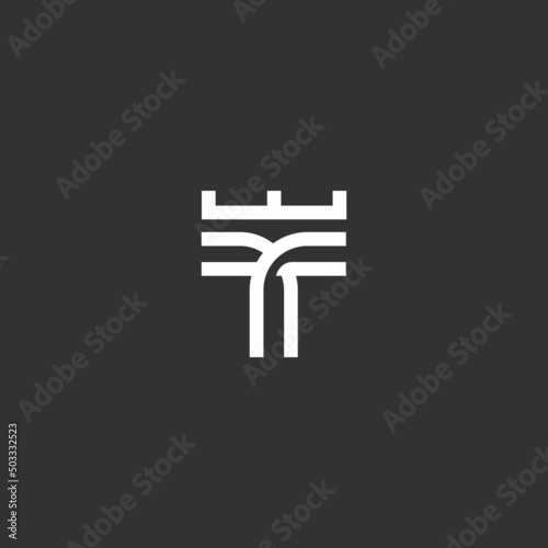 Elegant line curve letter T with crown vector logo design template. Universal print monogram initials stamp vector sign symbol.