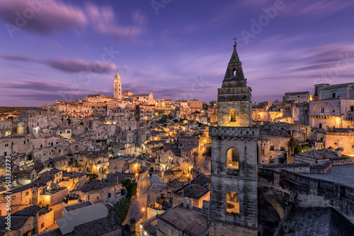 Matera, an ancient city in South Italy during sunset