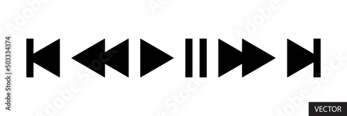 Set of music player button vector icons in flat style design for website design, app, UI, isolated on white background. Play, Pause, Previous, Next, Fast forward buttons. Vector illustration.