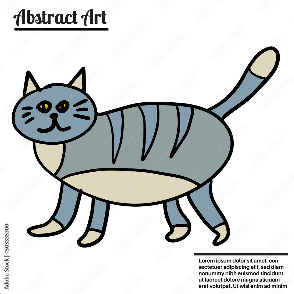 Cute cartoon doodle walking cat isolated on white background. Cute fat pet. Cute cartoon doodle walking cat isolated on white background. Cute fat pet.
