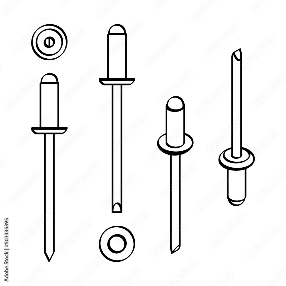 Set rivets in line style. Vector illustration on white background Set rivets in line style. Vector illustration on white background
