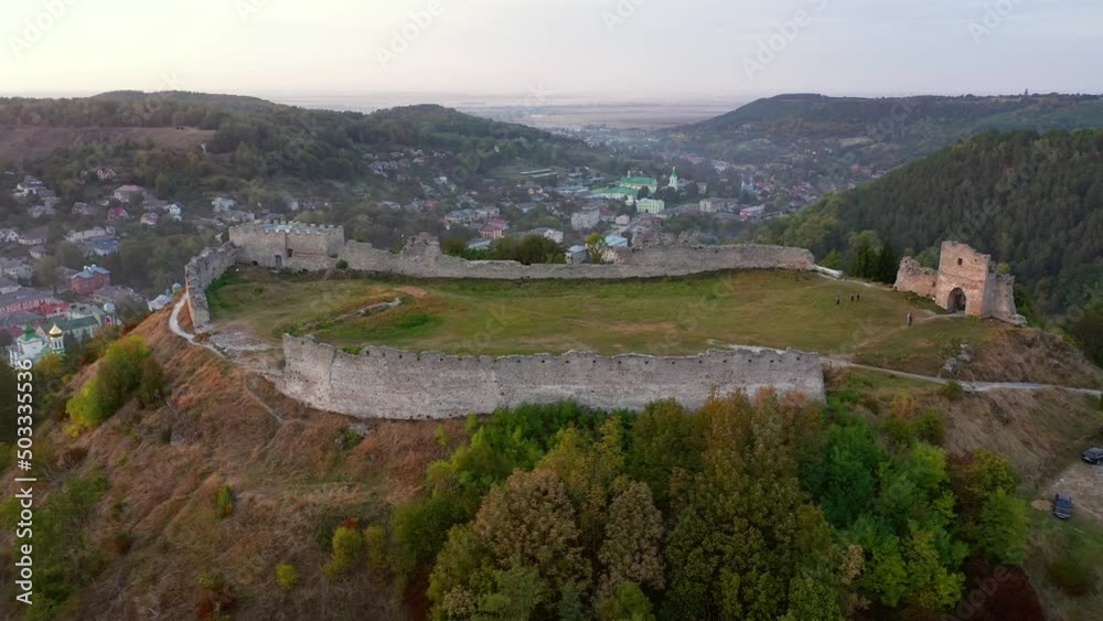 Ancient of Kremenets Castle on a hill from a bird's eye view. Filmed in UHD 4k drone video. Ancient of Kremenets Castle on a hill from a bird's eye view. Filmed in UHD 4k drone video.