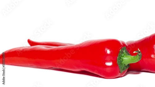 Red peppers isolated on white background. Ramiro pepper. Top view