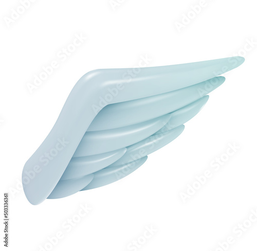 Glossy angel wing isolated on white background. Realistic modern minimal design element. Cartoon cute 3d vector illustration. Soft plastic or clay toy.