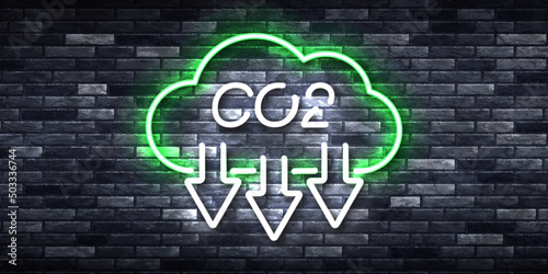 Vector realistic isolated neon sign of CO2 logo on the wall background.