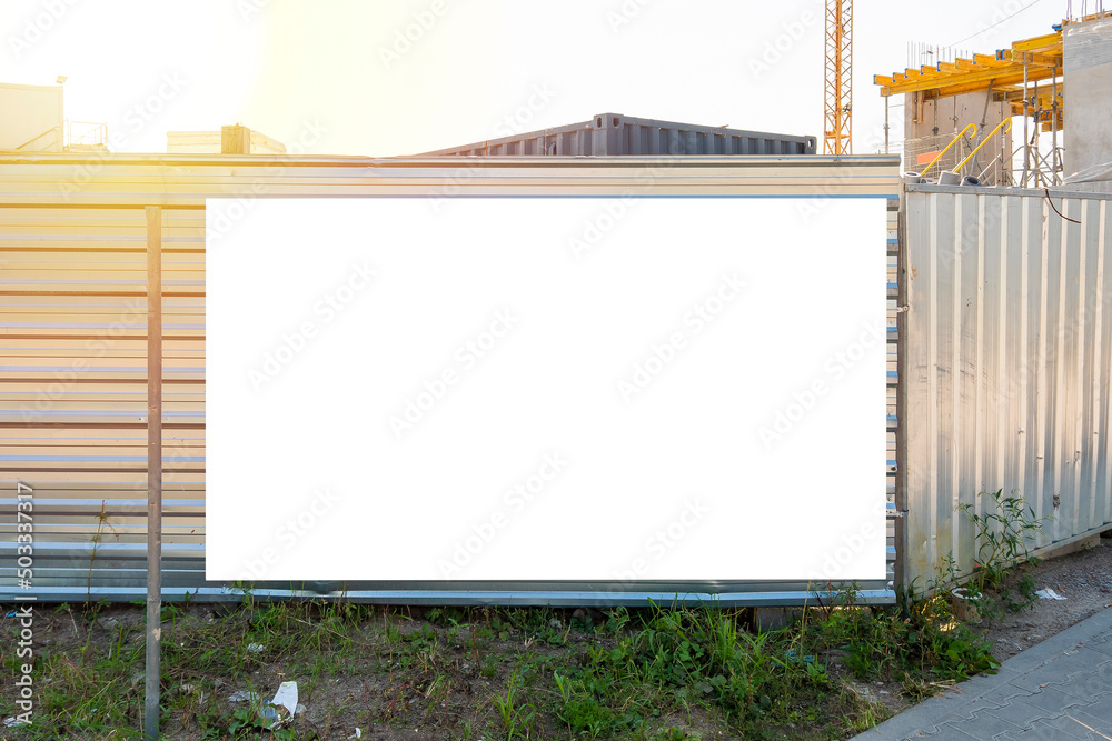 Advertising banner mock-up on the construction site fence Advertising banner mock-up on the construction site fence
