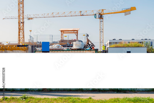 Advertising banner mock-up on the construction site fence