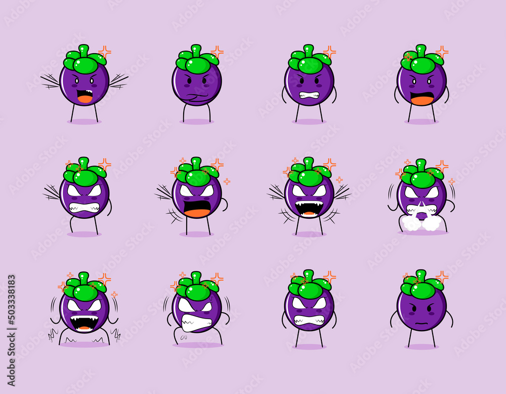 Obraz premium collection of cute mangosteen cartoon character with angry expressions. suitable for emoticon, logo, symbol and mascot