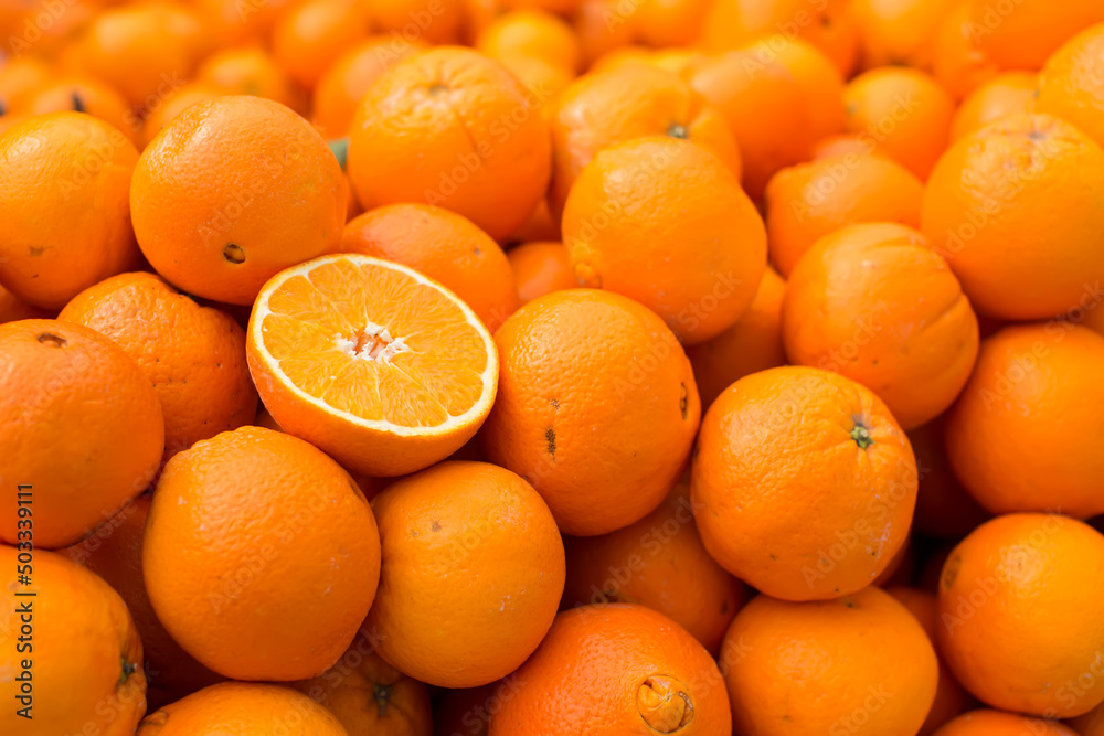 Oranges on sale at the local market. Oranges background Oranges on sale at the local market. Oranges background