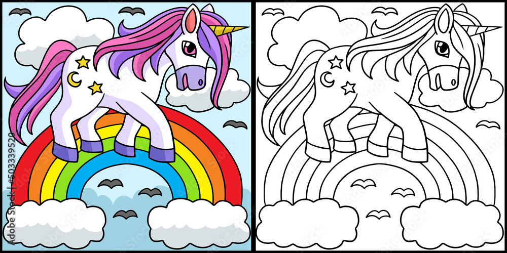 Unicorn Walking Over The Rainbow Illustration