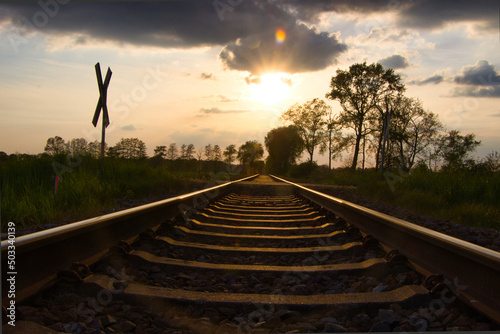 Schiene der Meppen-Haselünner Eisenbahn im Emsland/ Germany photo