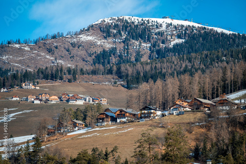 Winter in the San Vigilio di Marebbe valley of the Dolomites photo