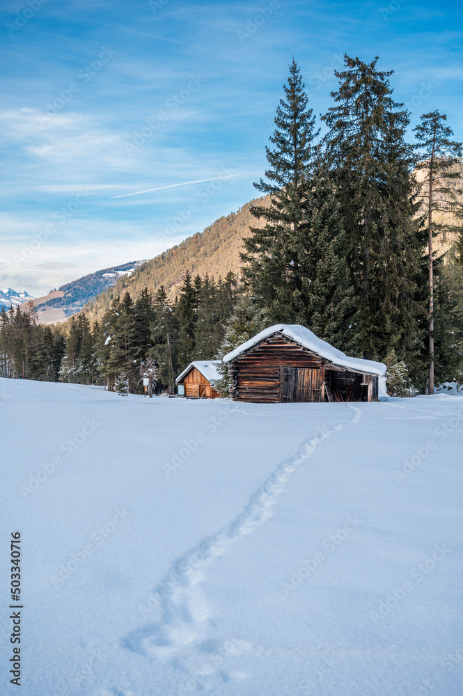 Winter in the San Vigilio di Marebbe valley of the Dolomites Winter in the San Vigilio di Marebbe valley of the Dolomites