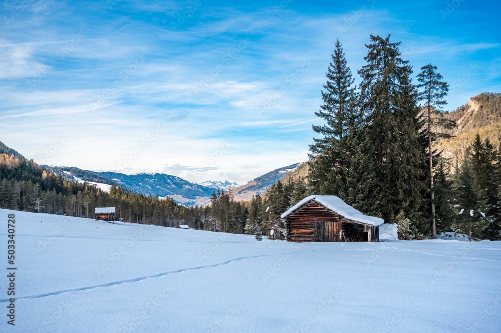 Winter in the San Vigilio di Marebbe valley of the Dolomites Winter in the San Vigilio di Marebbe valley of the Dolomites