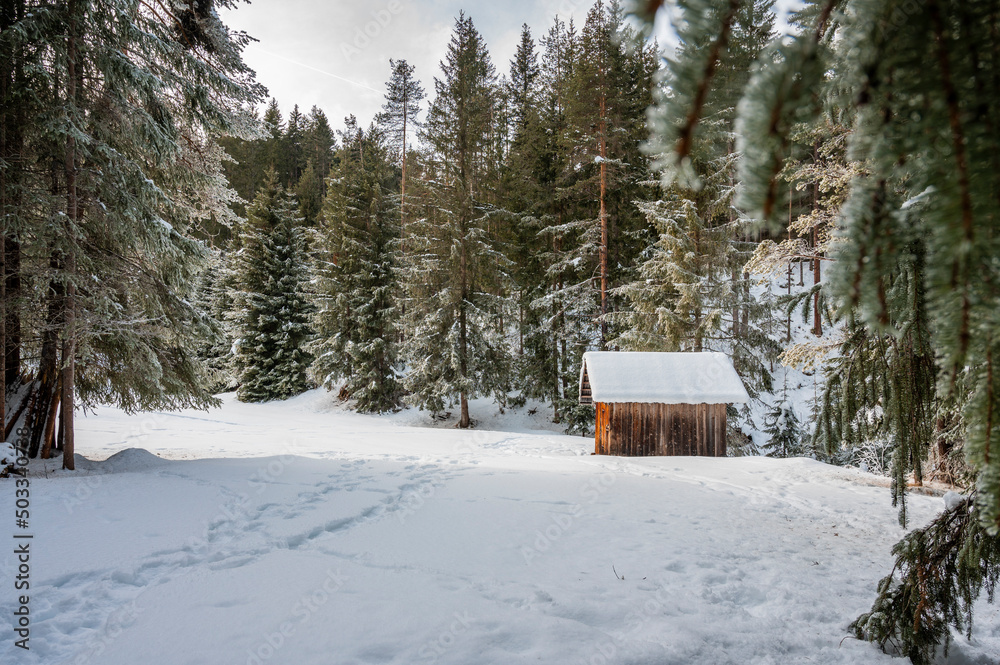 Winter in the San Vigilio di Marebbe valley of the Dolomites Winter in the San Vigilio di Marebbe valley of the Dolomites