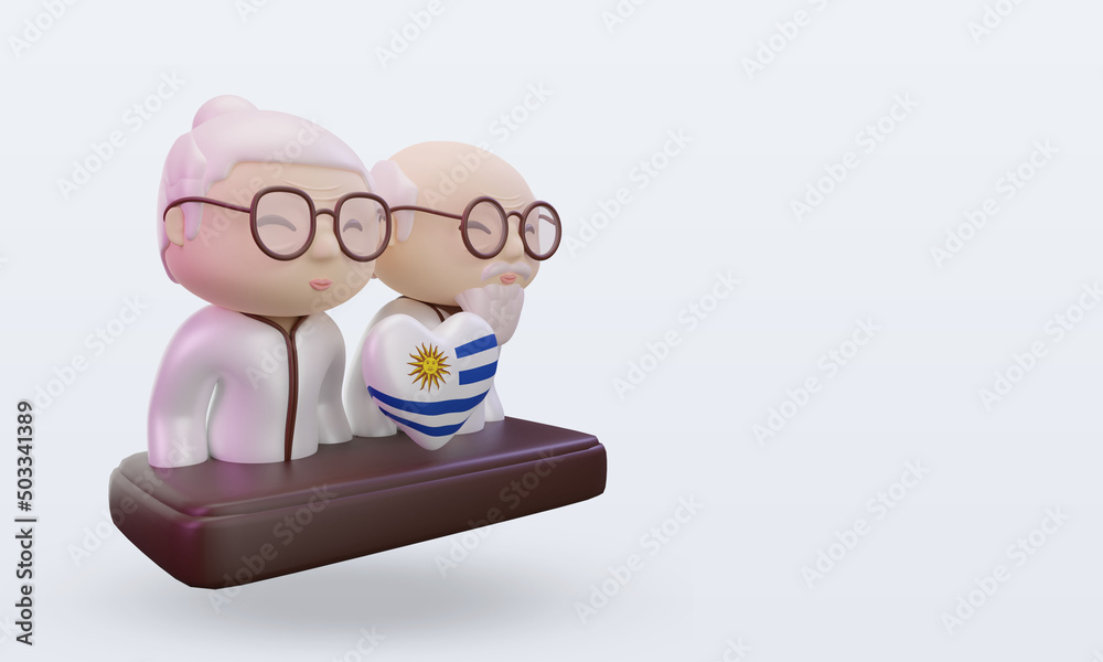 3d grandparents day love Uruguay flag rendering left view