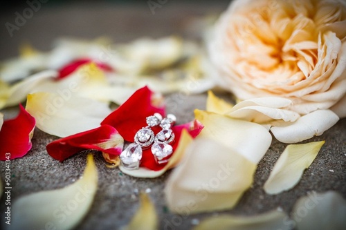 wedding necklace on rose petals