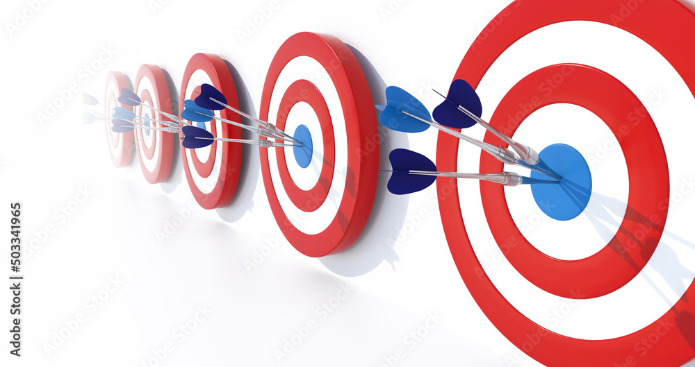 Dart hitting target on white background. Business success concept.