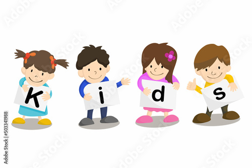 Funny children cartoon characters vector illustration