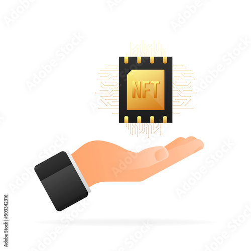 Icon with nft card. Non fungible token nft. Credit card. Bitcoin currency