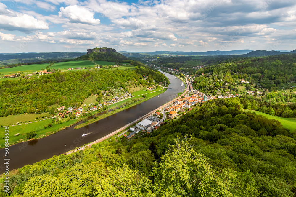 Fototapeta premium Königstein Fortress in Saxon Switzerland, Germany. View from the fortress wall