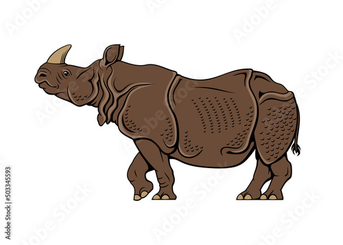 Armored Rhino. Vector clipart isolited on white.