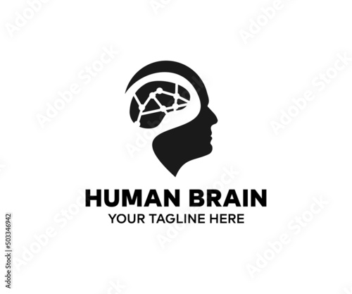 Free Download Human brain, anatomy, anatomical logo design. Brain hemispheres, external cerebral connections in the frontal lobe. Communication, psychology, artificial intelligence vector design and illustration. - GFXLoad