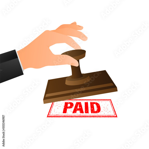 Paid stamp on red background. Business template. Vector isolated texture