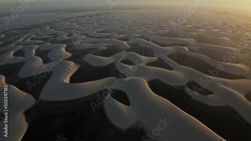 Sand Dunes Water Wind Sunset Sky Lencois Maranhenses Brazil Aerial Drone Shot