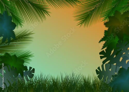 Background of Tropical Leaves. Composition with empty space. Vector Illustration