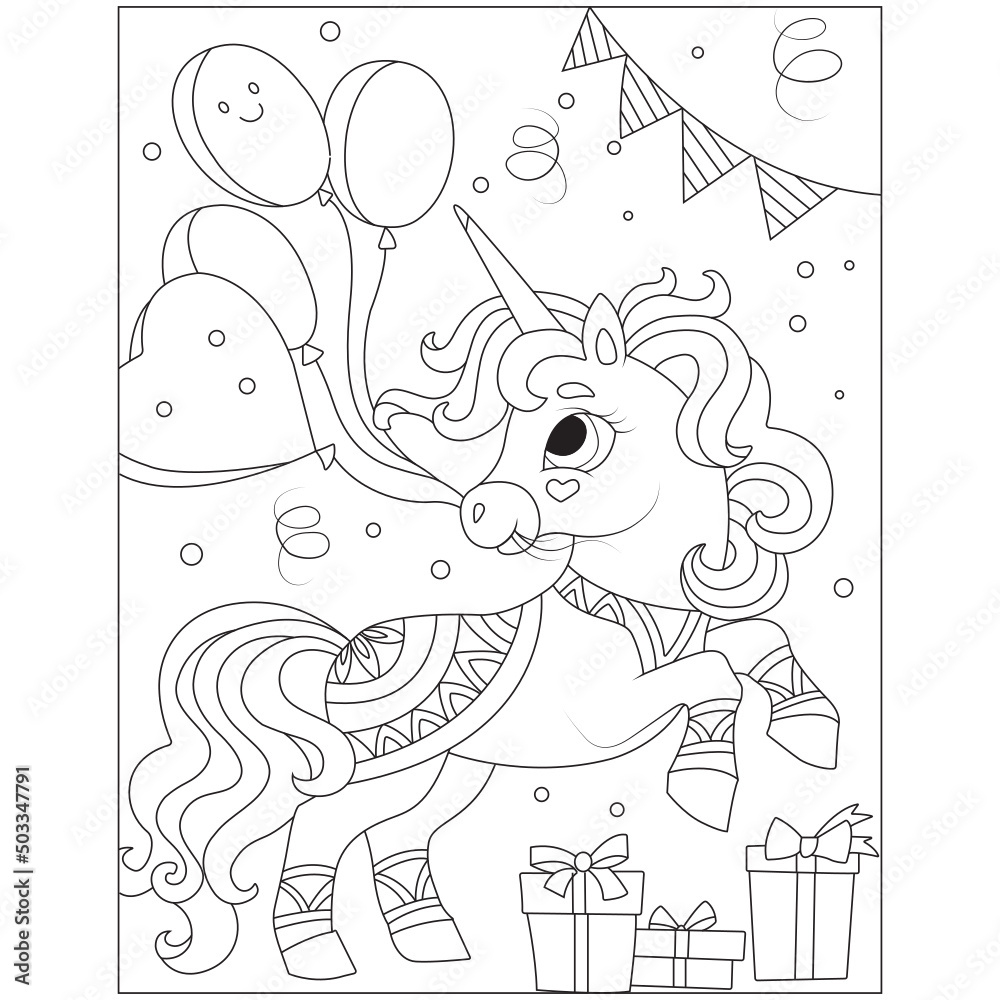 Funny unicorn coloring page for kids
