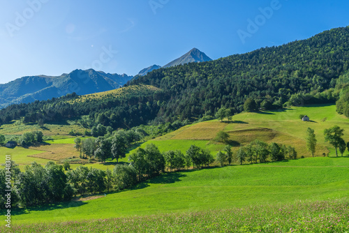 Typical Pyrenean landscape in the Aure valley on a clear blue sky. amazing view on the mountains. © mathilde