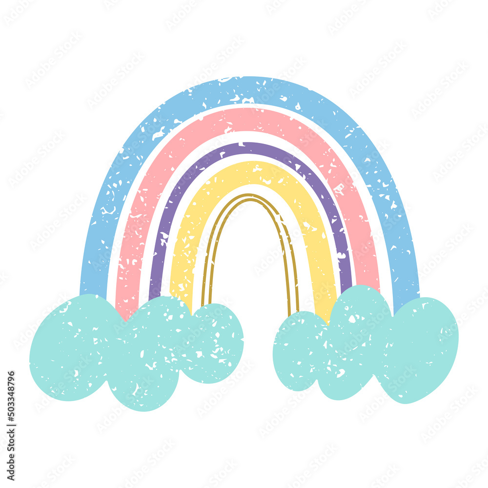 Scandinavian bohemian rainbow isolated on white background. Hand drawn clipart boho, kids decoration with cute rainbow. Grunge style Scandinavian bohemian rainbow isolated on white background. Hand drawn clipart boho, kids decoration with cute rainbow. Grunge style