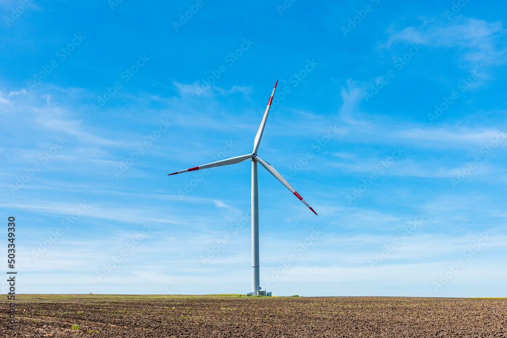 Wind Turbine with blue sky background. Renewable energy concept. Istanbul, Turkey.