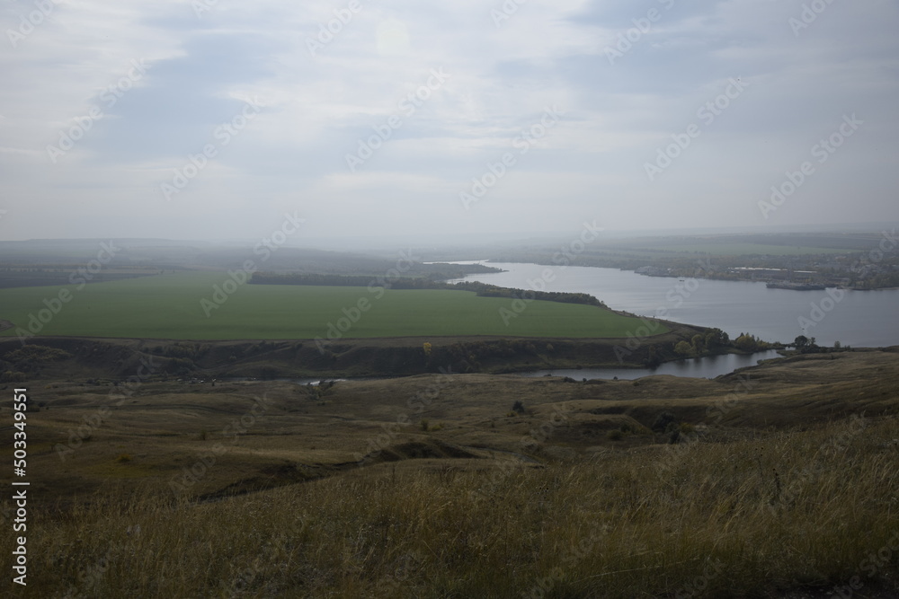 view on panorama of the Volga river. landscape with green hills and a river. Ulyanovsk Russia. view on panorama of the Volga river. landscape with green hills and a river. Ulyanovsk Russia.