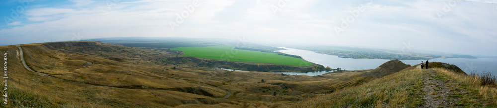 view on panorama of the Volga river. landscape with green hills and a river. Ulyanovsk Russia.