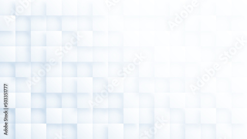 3D Render Volumetric Square Mosaic Grid Pattern White Abstract Background. Three Dimensional Cube Blocks Structure 4K 8K Very High Definition Sci-Fi Futuristic High Tech Light Blue Wallpaper