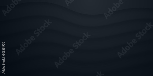 Layered Material Design Modern Curved Lines 3D Render Futuristic Abstract Technology Black Background. Liquid Warped Structure Dark Wallpaper In 8K Hight Definition. Simplicity Conceptual Abstraction