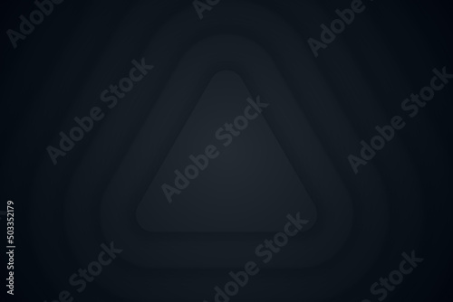 3D Render Dark Monotone Layered Rounded Triangle Abstract Technology Background. Three Dimensional Neumorphism Material Design Ripple Triangular Structure 8K High Definition Black Minimalist Wallpaper
