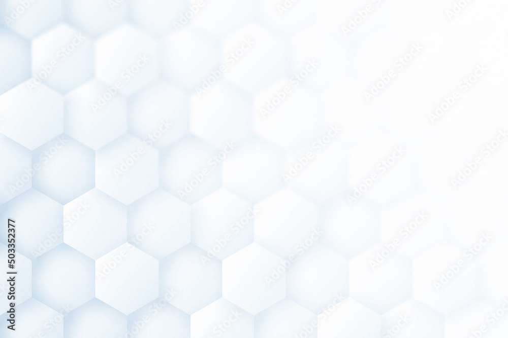 3D Render Hexagonal Texture Light Blue Abstract Background. Three Dimensional Hexagon Blocks Molecular Grid Structure 4K 8K Very High Definition White Wallpaper. Futuristic Art Sci Fi Plain Backdrop