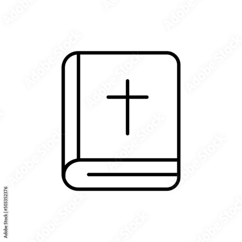 Holy bible book with cross line icon in black. Trendy flat isolated outline symbol, sign used for: illustration, infographic, logo, mobile, app, banner, web design, dev, ui, ux, gui. Vector EPS 10