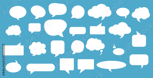 Set of speak bubble text, chatting box, message box outline cartoon vector illustration design.