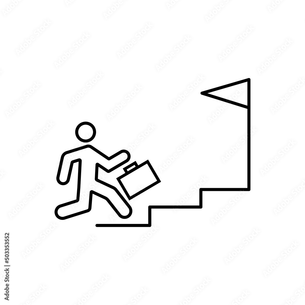 Career growth concept thin line icon in black. A man climbs the steps. Flag. Training and success. Flat isolated symbol, for: illustration, logo, mobile, app, design, web, ui, ux, gui. Vector EPS 10 Career growth concept thin line icon in black. A man climbs the steps. Flag. Training and success. Flat isolated symbol, for: illustration, logo, mobile, app, design, web, ui, ux, gui. Vector EPS 10