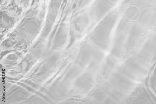 Water texture with sun reflections on the water overlay effect for photo or mockup. Organic light gray drop shadow caustic effect with wave refraction of light. Banner with copy space.