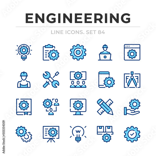 Engineering vector line icons set. Thin line design. Outline graphic elements, simple stroke symbols. Engineering icons