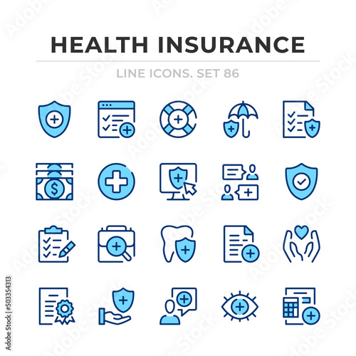 Health insurance vector line icons set. Thin line design. Outline graphic elements, simple stroke symbols. Health insurance icons