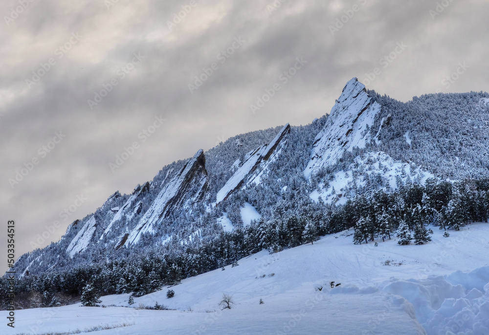 Snowy Boulder Flatirons