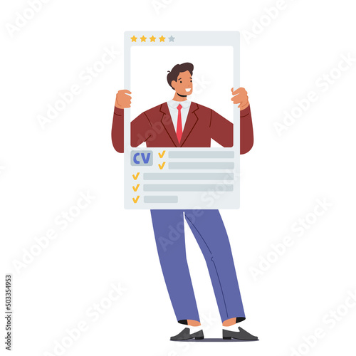 Human Resource Management and Hiring Business Concept. Candidate, Job Seeker Male Character with Huge Cv