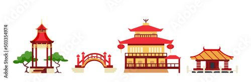 Foto Chinese and japanese buildings, ancient temple, pagoda, bridge and shrine