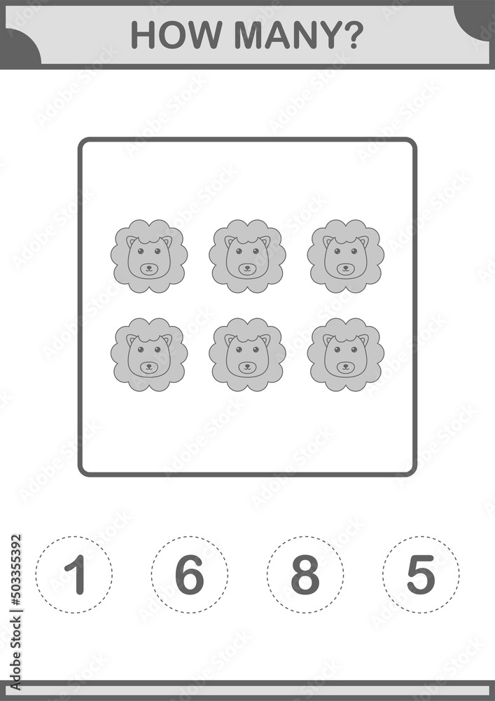 How Many Lion face. Worksheet for kids